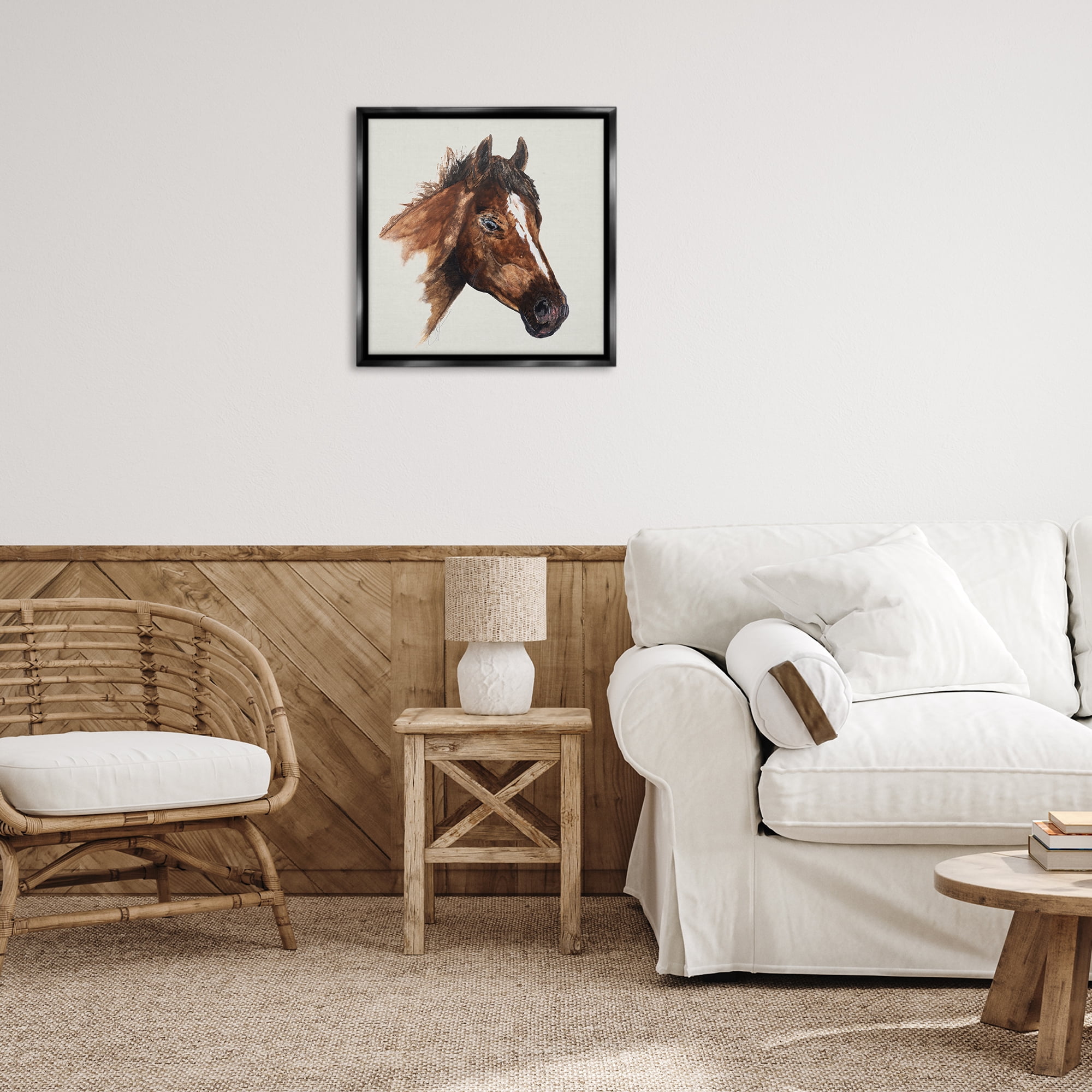 Stupell Industries Detailed Brown Horse Animals Painting Black Floater Framed Canvas Art Print Wall Art, 25 x 25