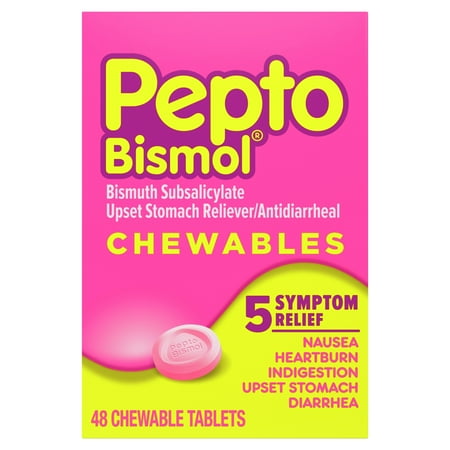 Pepto Bismol Chewable Tablets 5 Digestive Concern Symptom Relief, Original Flavor 48 Count