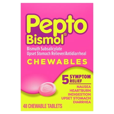 Pepto Bismol Chewable Tablets 5 Digestive Concern Symptom Relief, Original Flavor 48 Count