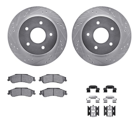 Dynamic Friction Company Rear Brake Rotors-Drilled and Slotted-Silver with 5000 Advanced Brake Pads includes Hardware 7512-48035