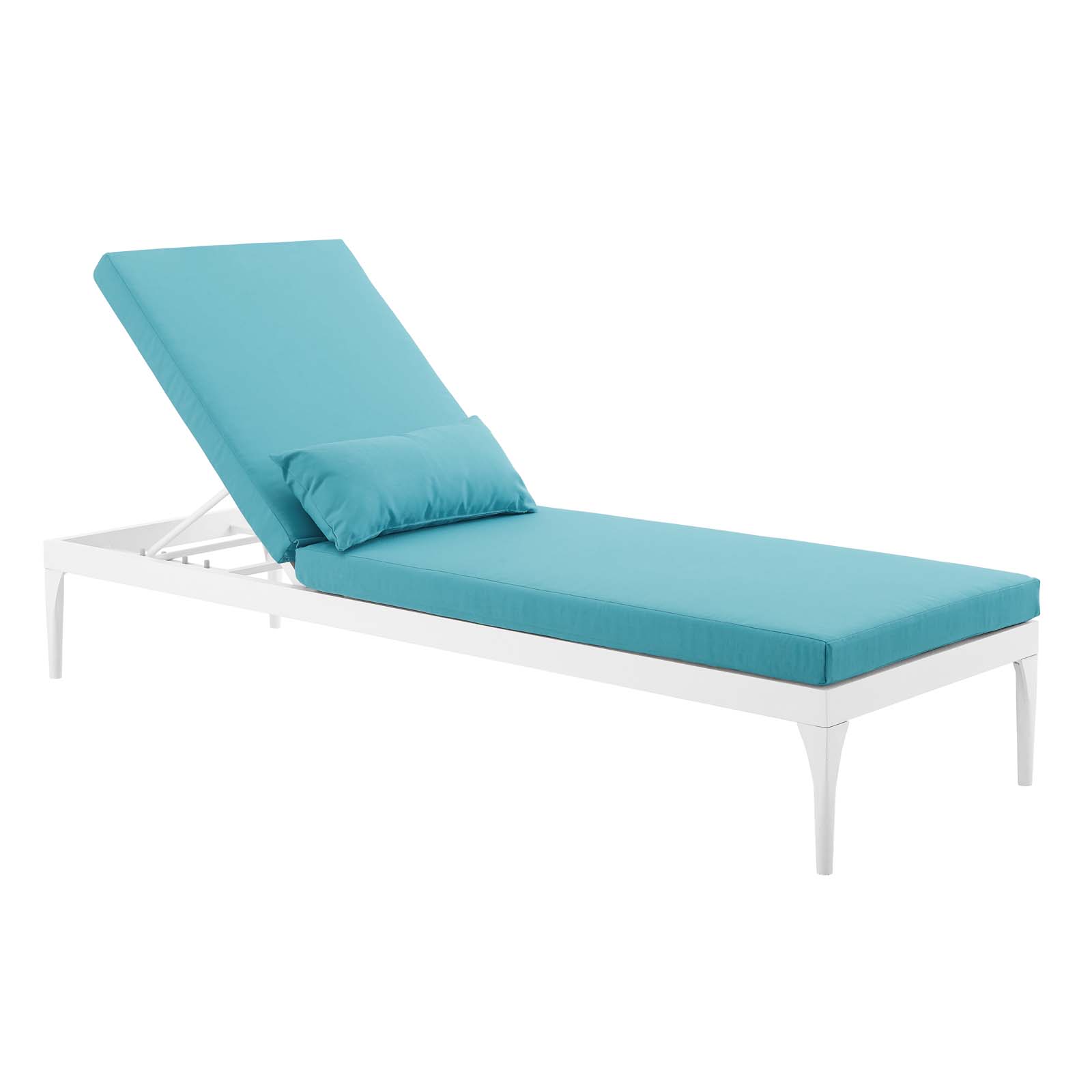 Modern Contemporary Urban Design Outdoor Patio Balcony Garden Furniture Lounge Chair Chaise, Fabric Metal Steel, White Blue - image 5 of 7