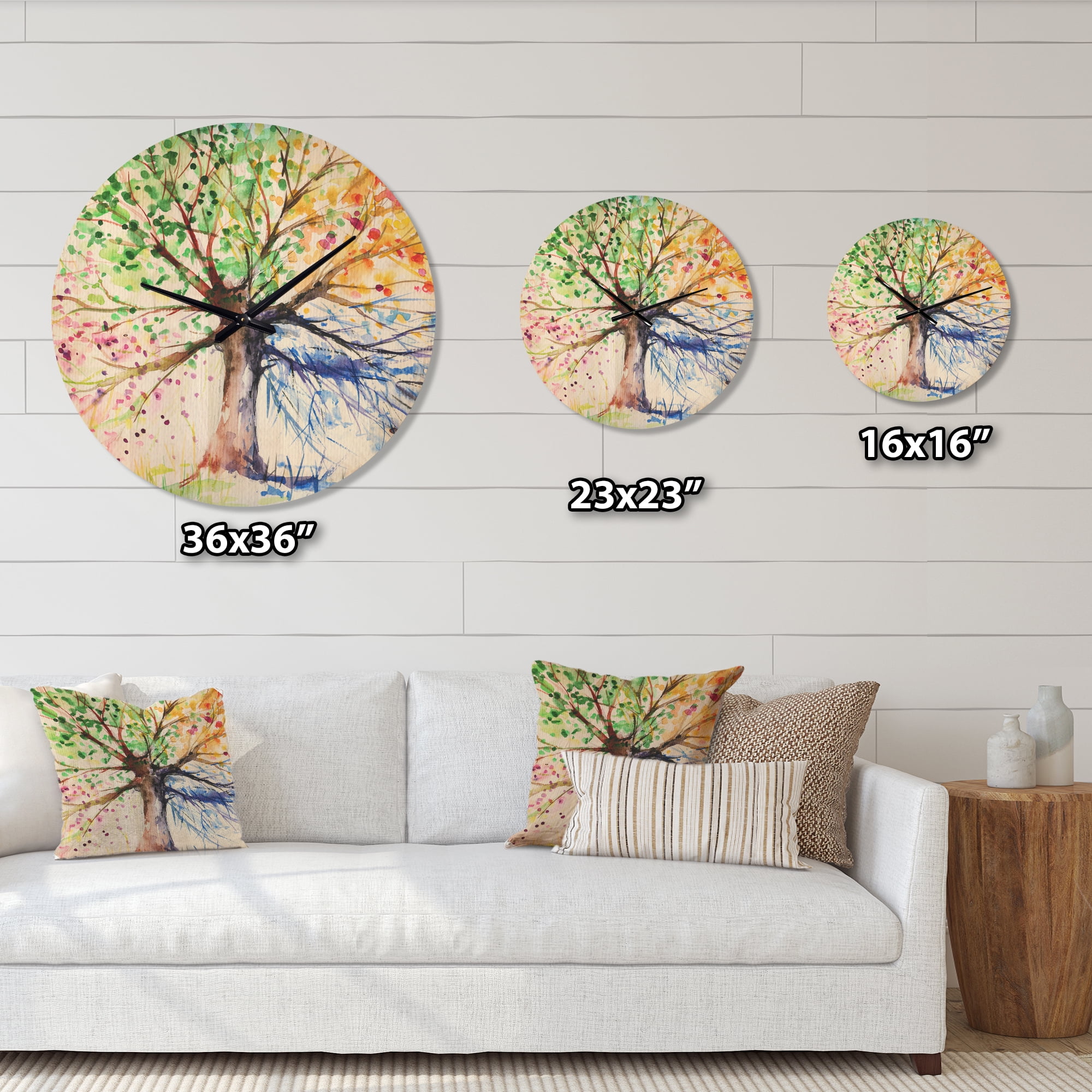 Designart 'Four Seasons Four Color Tree ' Modern Wood Wall Clock