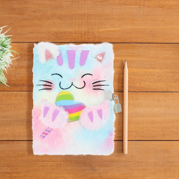 Plush Diary With Lock Cartoon Animal Notebook Cute Cat Fuzzy Journal Writing Pad Personal Journal Diary for School Home Office Multi