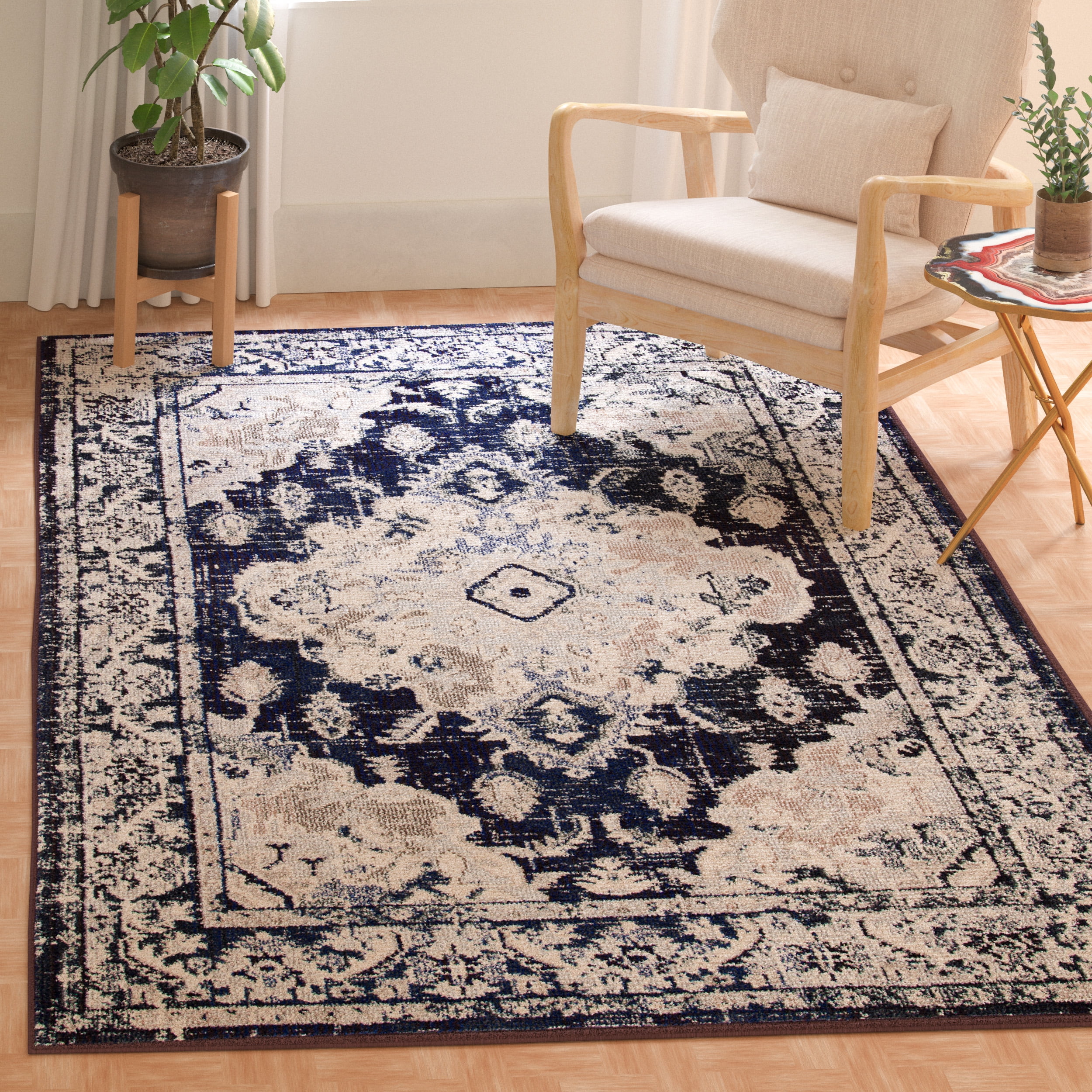 SAFAVIEH Accent Rug 3x5 - Monaco Collection - Traditional Design, Ivory & Navy, Ideal for Living Room, Bedroom, Dining Space, Entryway, Bathroom, Bedside