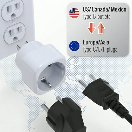 European To US Plug Adapter, EU To US Plug Adapter, Compact Europe Type C/E/F Plugs To USA Type B Outlets Power Adapter Travel Converter