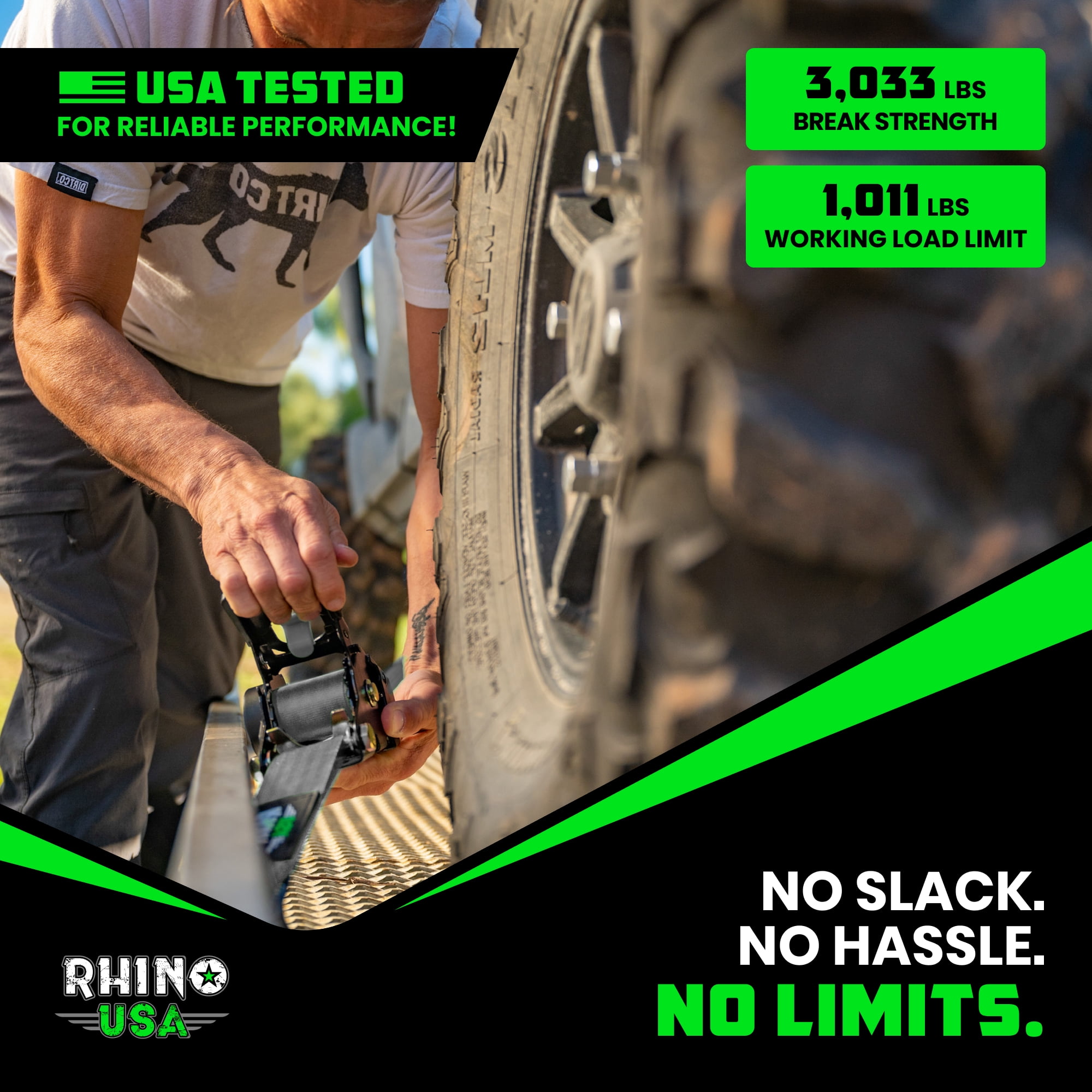 Rhino USA Heavy Duty 2" x 10' Retractable Ratchet Straps 3,033lb Break Strength (Gray 4-Pack)