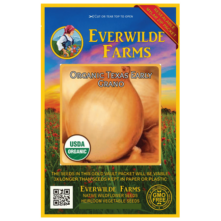 Everwilde Farms - 250 Organic Texas Early Grano Onion Seeds - Gold Vault Jumbo Bulk Seed
