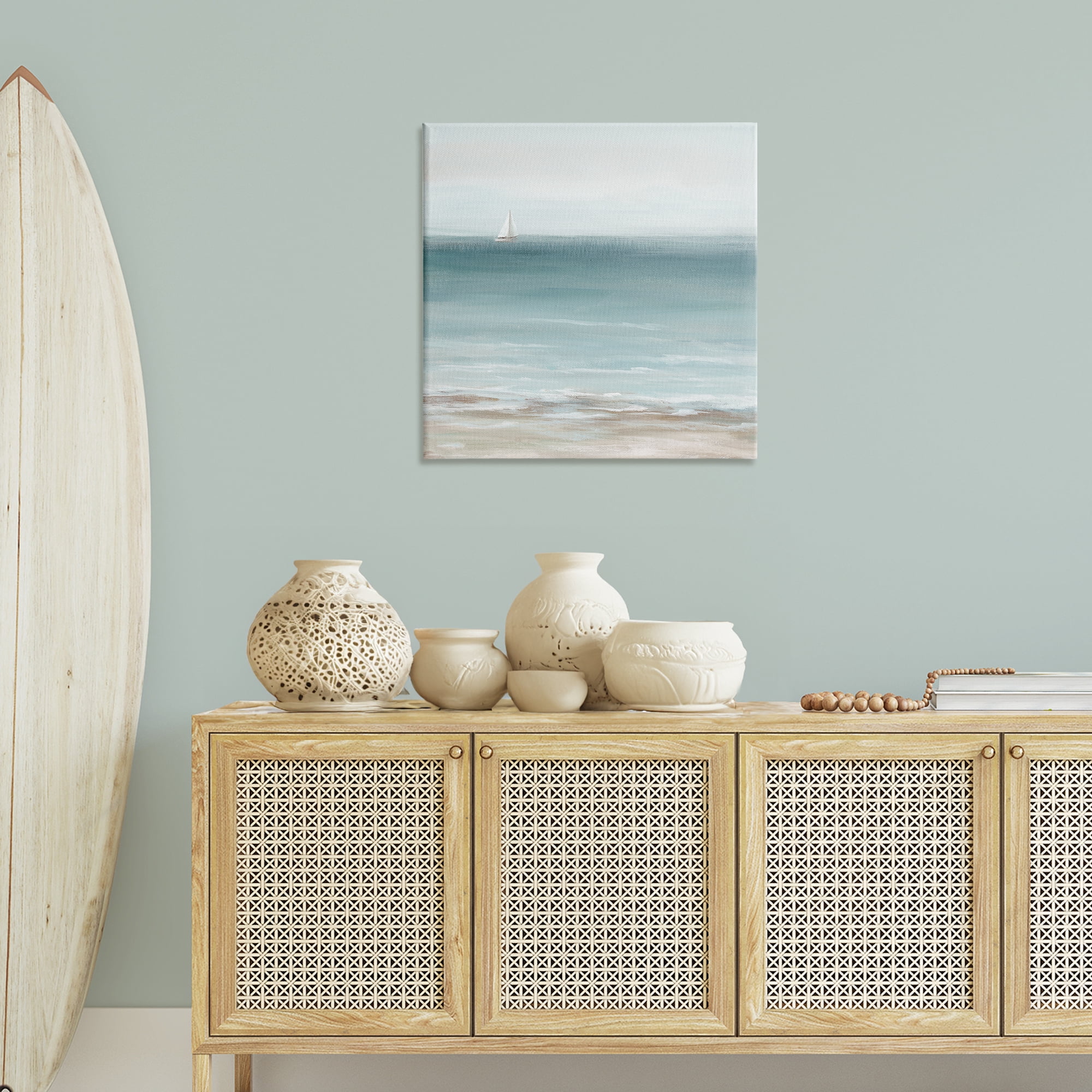 Stupell Industries Faraway Boat on Ocean Nautical & Beach Painting Wrapped Canvas Art Print Wall Art, 30 x 30