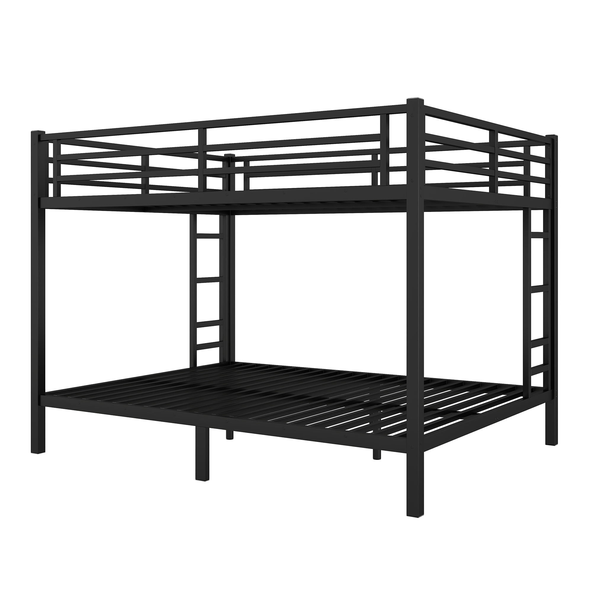 Mintazer Queen Over Queen Metal Bunk Bed with 2 Side Ladders & Guardrails for Teens Adults Bedroom Dorm, Black