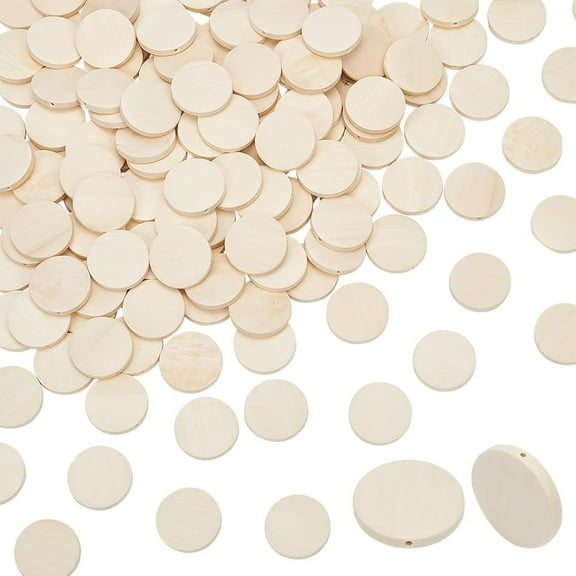 150pcs Unfinished Round Wood Coin Beads Discs with Hole Natural Flat Circle Round Wooden Slices Cutouts 1 Inch Blank Wood Charm Pendants for Board Tags DIY Jewelry Earring Craft Making