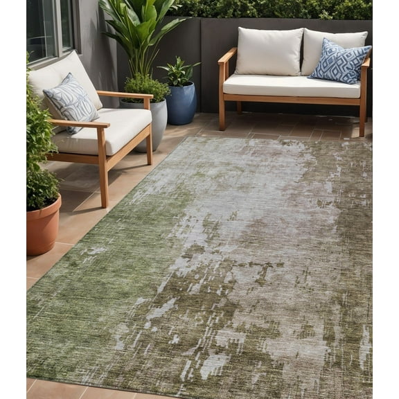 HomeRoots 605513 5 x 8 ft. Brown & Green Abstract Washable Indoor & Outdoor Rectangle Area Rug