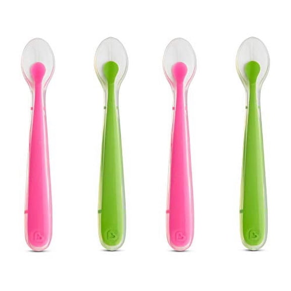 Munchkin Gentle Silicone Spoons, Pink/Green, 4 Pack
