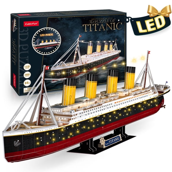 CubicFun Casse-Têtes 3D pour Adultes - Titanic à DEL 35 Pieds' Grand Navire - Déco de Bureau pour Nouvelle Maison - Cadeaux de Pendaison de Crémaillère, Mariage, Anniversaire, Saint-Valentin pour Hi