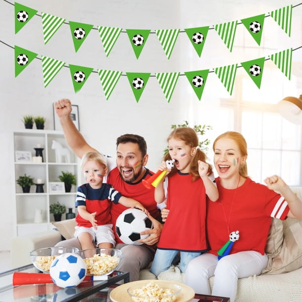 Guirnalda triangular para fiestas temáticas de fútbol | Banderas colgantes de papel impermeables para ver partidos, cumpleaños y eventos en el campus.