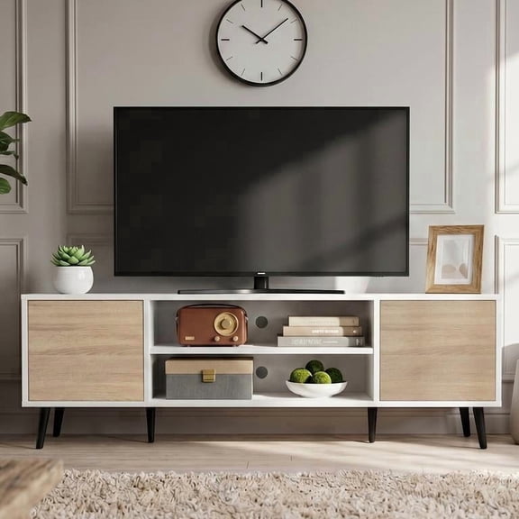 Homall 50'' Modern TV Stand for TVs up to 55'', Wood Entertainment Center with Storage Drawers & Cable Management for Living Room, White & Walnut