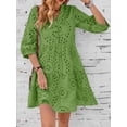 thumbnail image 2 of utcoco Women's 2026 Eyelet Lace Midi Dress V Neck Puff 3/4 Sleeve Button Tiered Sexy A Line Sun Dress, 2 of 6