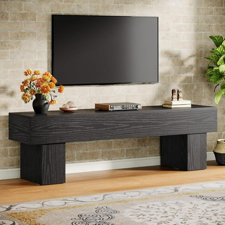 Fimind 63" TV Stand, Farmhouse Black Entertainment Center, Long Media Console Table for Living Room, Low TV Cabinet for 55/60/65 Inch TVs
