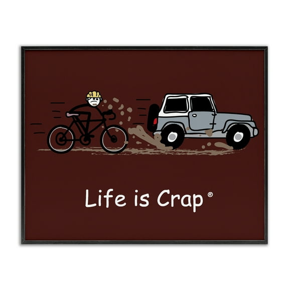 Stupell Industries Muddy Road Biker Novelty & Humor Painting Black Framed Art Print Wall Art, 14 x 11