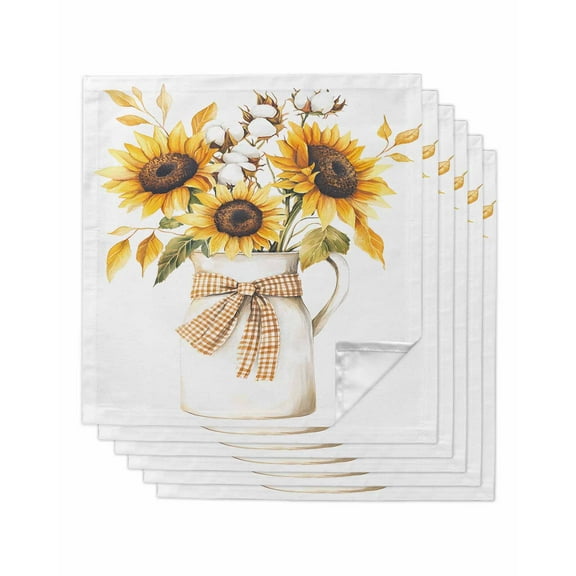nqOlkjepod Sunflower Cloth Napkins Set of 6 Reusable Dinner Napkins, Farm Country Floral Botanical Plaid Bow Cocktail Napkin Washable Table Napkins for Wedding/Holiday Party/Baby Shower 20"x20"