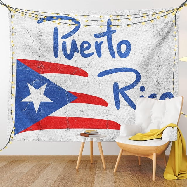 Tapiz para colgar en la pared con la bandera de Puerto Rico dibujado a mano, 150 x 130 cm