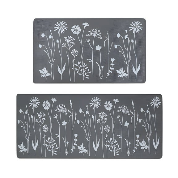 LAMIRO Kitchen Rugs Set of 2, Non Skid Kitchen Mats, Waterproof Cushioned Anti Fatigue Kitchen Mat Washable, 17"x47" 17"x29"，Black