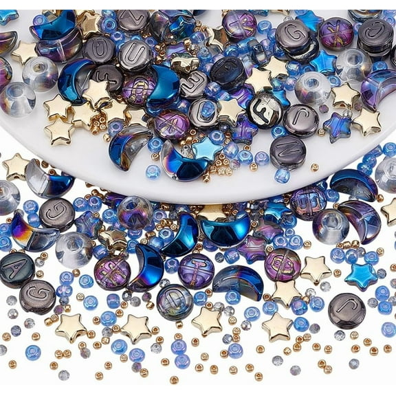 485 Pcs Star Moon Beads Mixed Shape Jewelry Making Beads Glass Spacer Beads CCB Plastic Loose Beads for Bracelet Necklace Pendants Earrings Jewelry Making