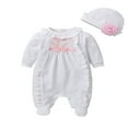 thumbnail image 1 of Baby Girls Footed Pajamas Ruffled Collar Romper with Matching Hat, 1 of 5