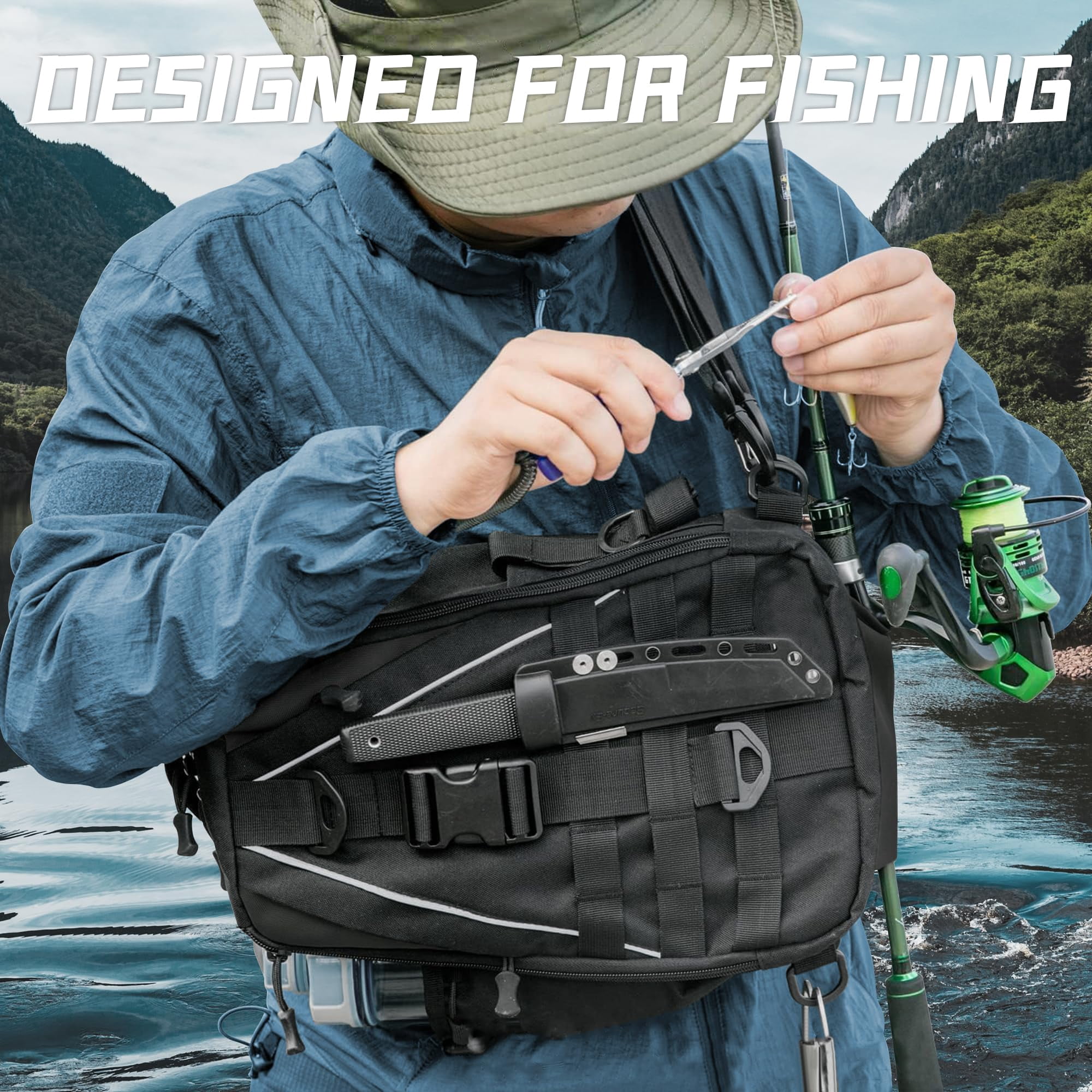 Fishing Nylon Backpack Tackle Sling Bag Backpack with Rod Holder for Monther Father Gifts Lightweight Fishing Backpack Storge Fishing Gear and Equipment