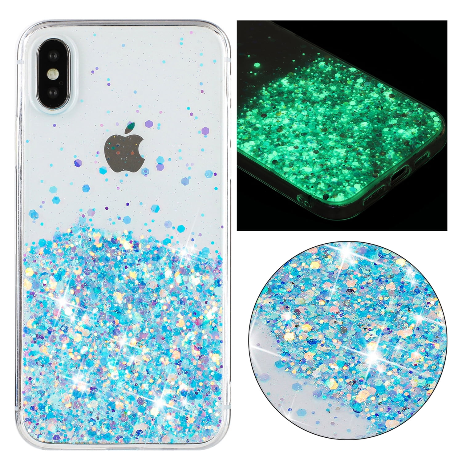 Case for iPhone XS Max, Luminous Fashionable Trendy Shiny Glitter Phone Cover, Gradient Non-Yellowing Shockproof with Glamorous Shimmering Protection Case for iPhone XS Max, Blue