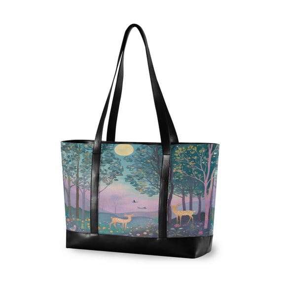 FORMRS Canvas Laptop Tote Bag for Women with 15.6" Computer Compartments Shoulder Handbag, Purple Forest Scene