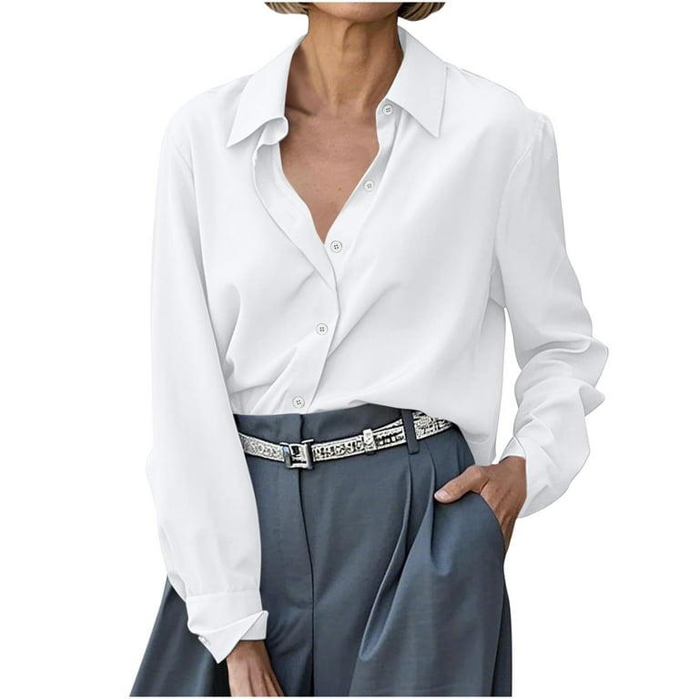 Otntypg Women's Button Down Shirts Classic Fit Dress Shirt Work