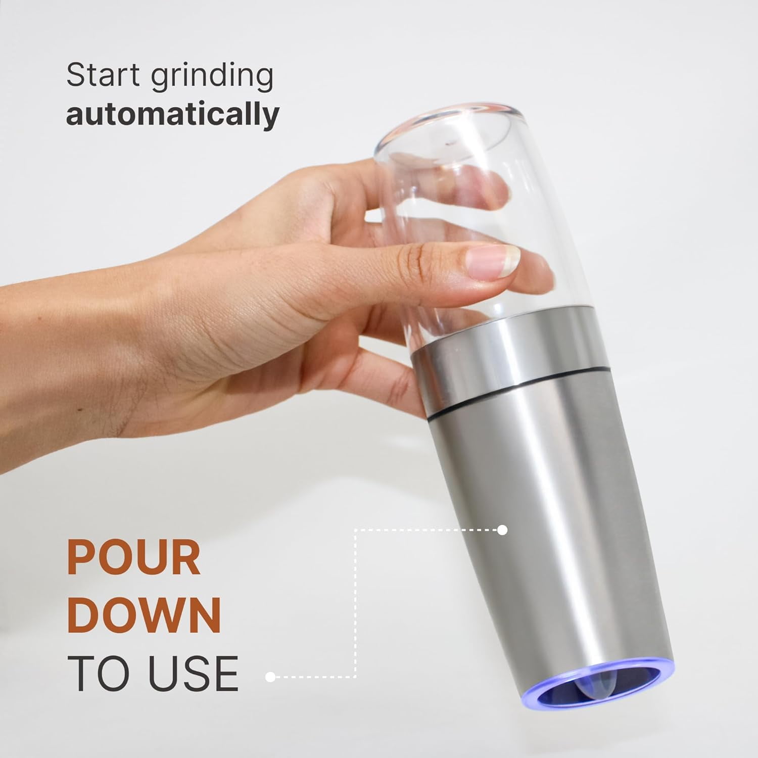JS Gourmet Automatic Electric Silver Pepper and Salt Shaker Grinder Mill with LED light, Adjustable Coarseness (2 pack)