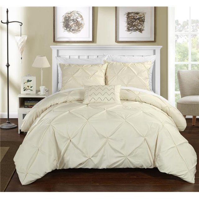 Chic Home DS2446-BIB-US Ensemble de Housse de Couette Plissée Pincée, Beige