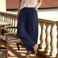 thumbnail image 6 of Pants for Women Casual Cotton And Linen Embroidered Wide Leg Spring And Summer Loose High Waist Straight Elastic Womens Pants Navy XXXL, 6 of 8