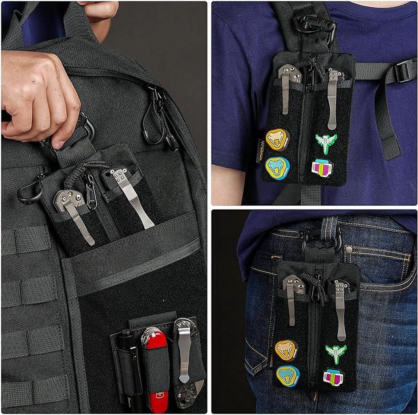 VIPERADE VE24 EDC Pouch, Minimalist EDC Pocket Pouch with DIY Patches Area, EDC Organizer with 2 Tool Slots, Pocket Organizer with Zipper Pocket-Black