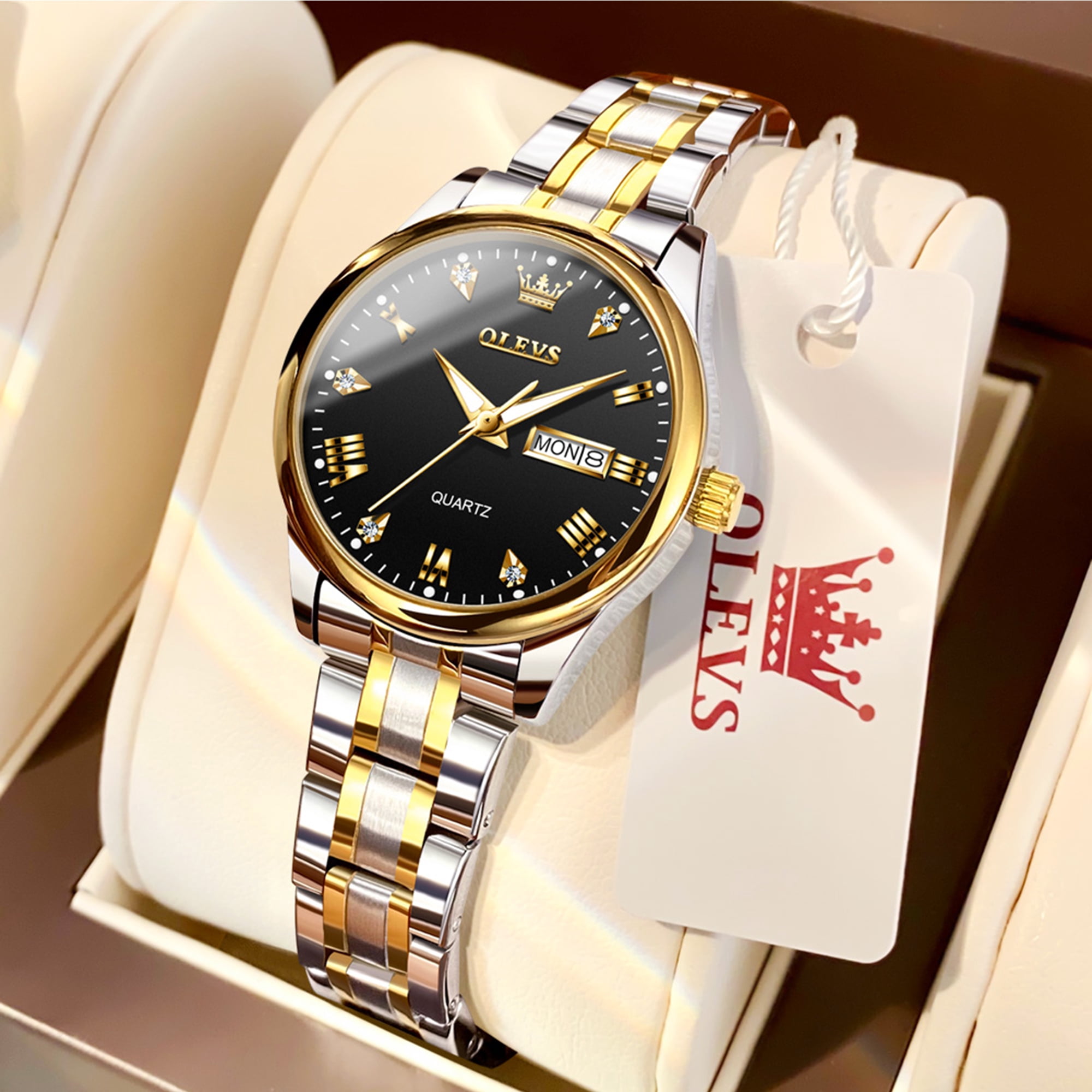OLEVS Watches for Women Luxury Dress Quartz Analog Casual Gold Plated Stainless Steel Waterproof Luminous Date Fashion Ladies Wrist Watches Gifts Relojes para Mujer