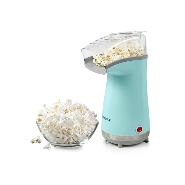 Nostalgia - Máquina para hacer 16 tazas de palomitas de maíz con saludable aire caliente, sin aceite, incluye tapa para medir el grano, es de acero inoxidable, color azul verde (Aqua)
