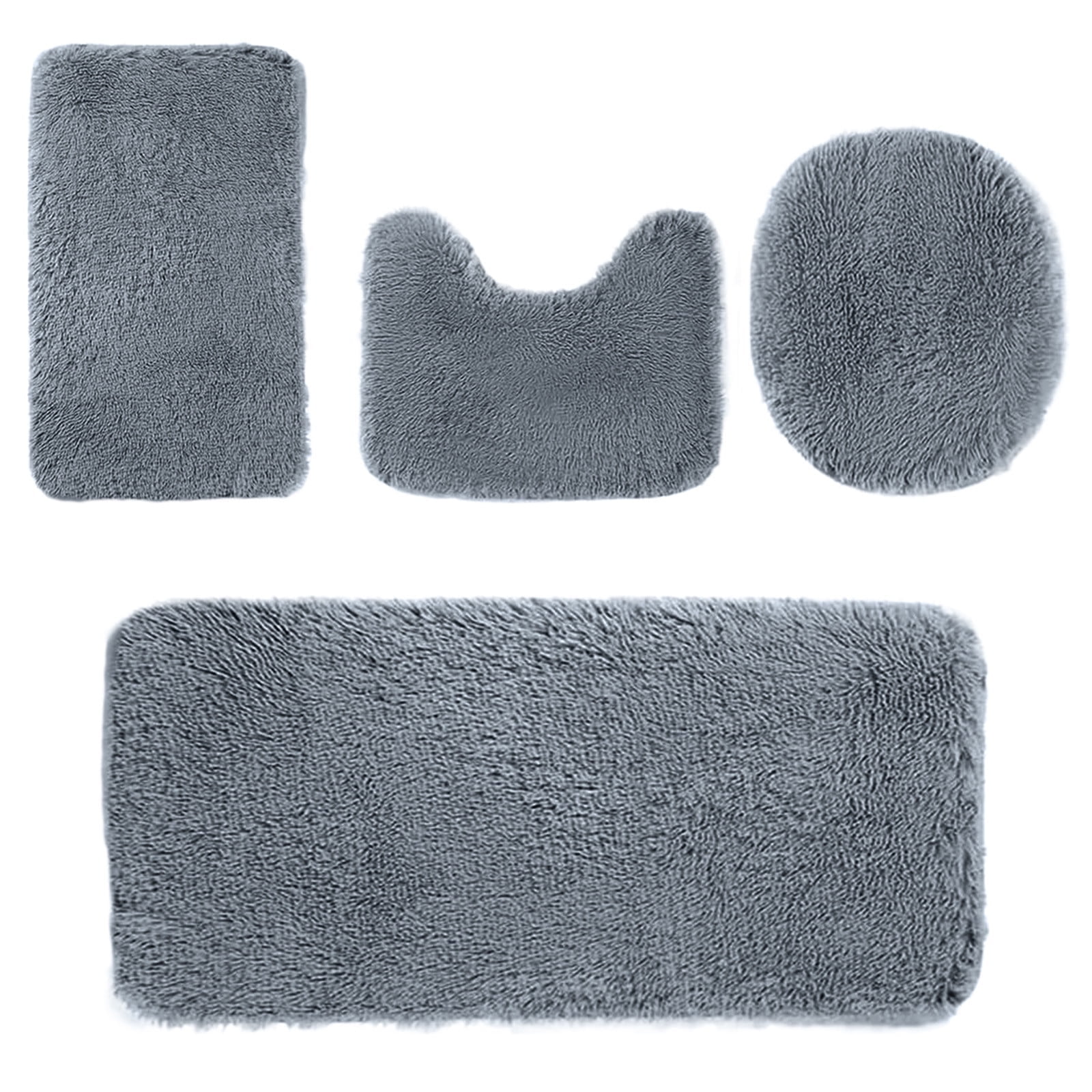 4-Piece Soft Chenille Bathroom Rugs Set, Including 3 Bath Mats & 1 Toilet Lid Cover, Non-Slip Absorbent Plush Rugs, Machine Washable, Ideal for Bathroom, Toilet Side, Shower Area for Family Home Use