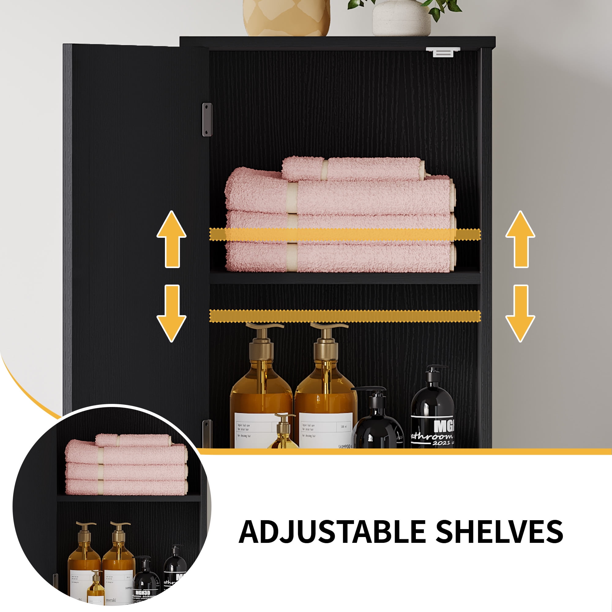 DWVO Laundry Hamper with Adjustable Shelf, 53" Laundry Hamper Cabinet with Storage Basket, Black