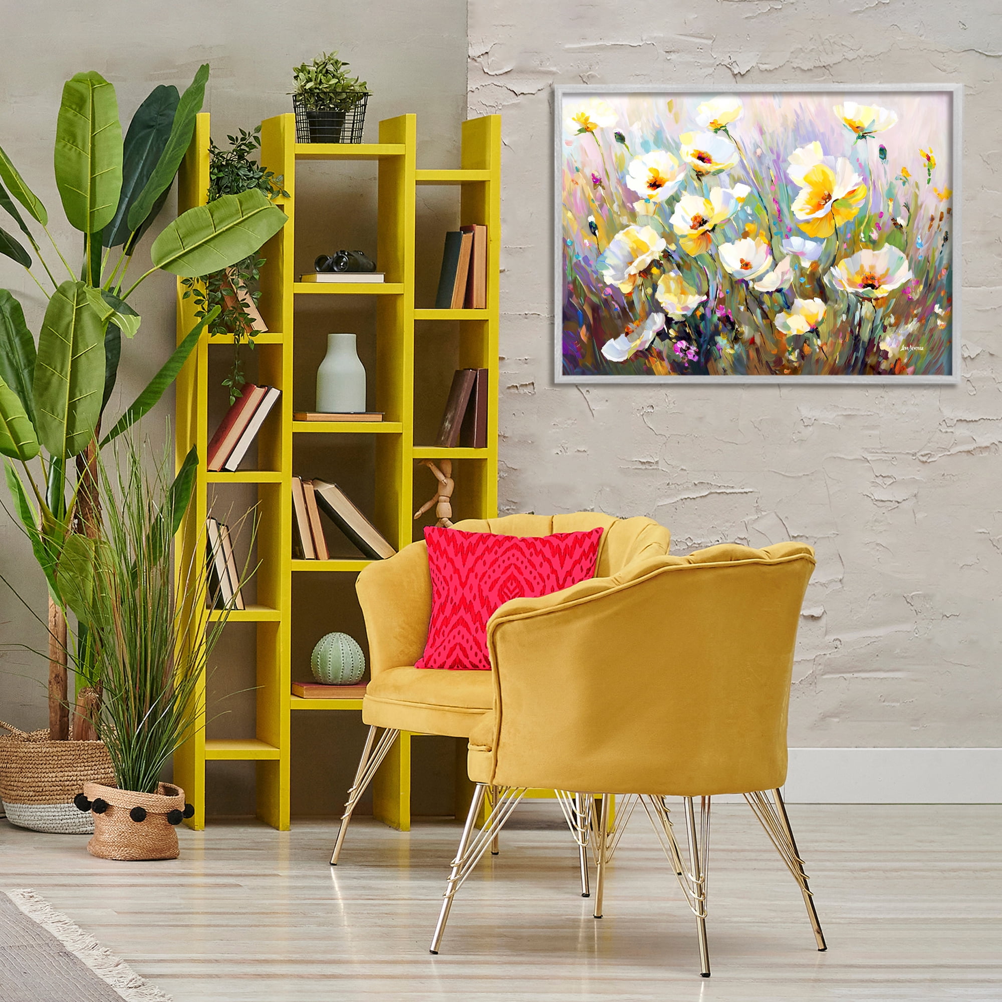 Stupell Industries Sunlit Petals Embrace Botanical & Floral Painting Gray Framed Art Print Wall Art, 30 x 20