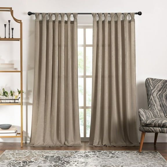 Kate Aurora Tulip Tab Top Earth Toned Semi Sheer Curtain Panel - 84 in. Long, Linen