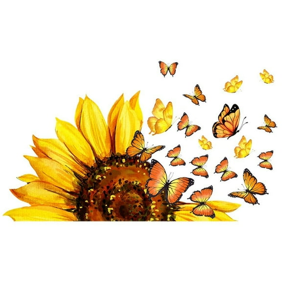 Hsqqdc Sunflower and 3D Butterfly Wall Stickers, Removable Peel and Stick Decals for Home Kitchen Bedroom