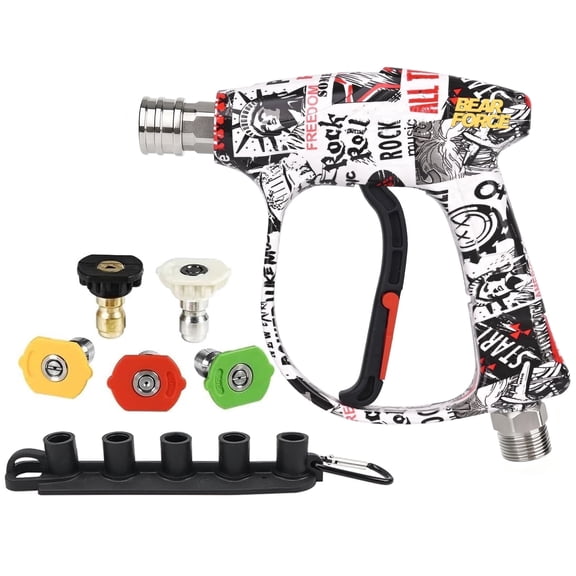 Bear Force High Pressure Washer Gun 3000 PSI Max, Color Painted Power Washer Short Gun M22-ID14mm with 5 Spray Nozzles, Car Wash, Car Cleaning, Car Care Detailing