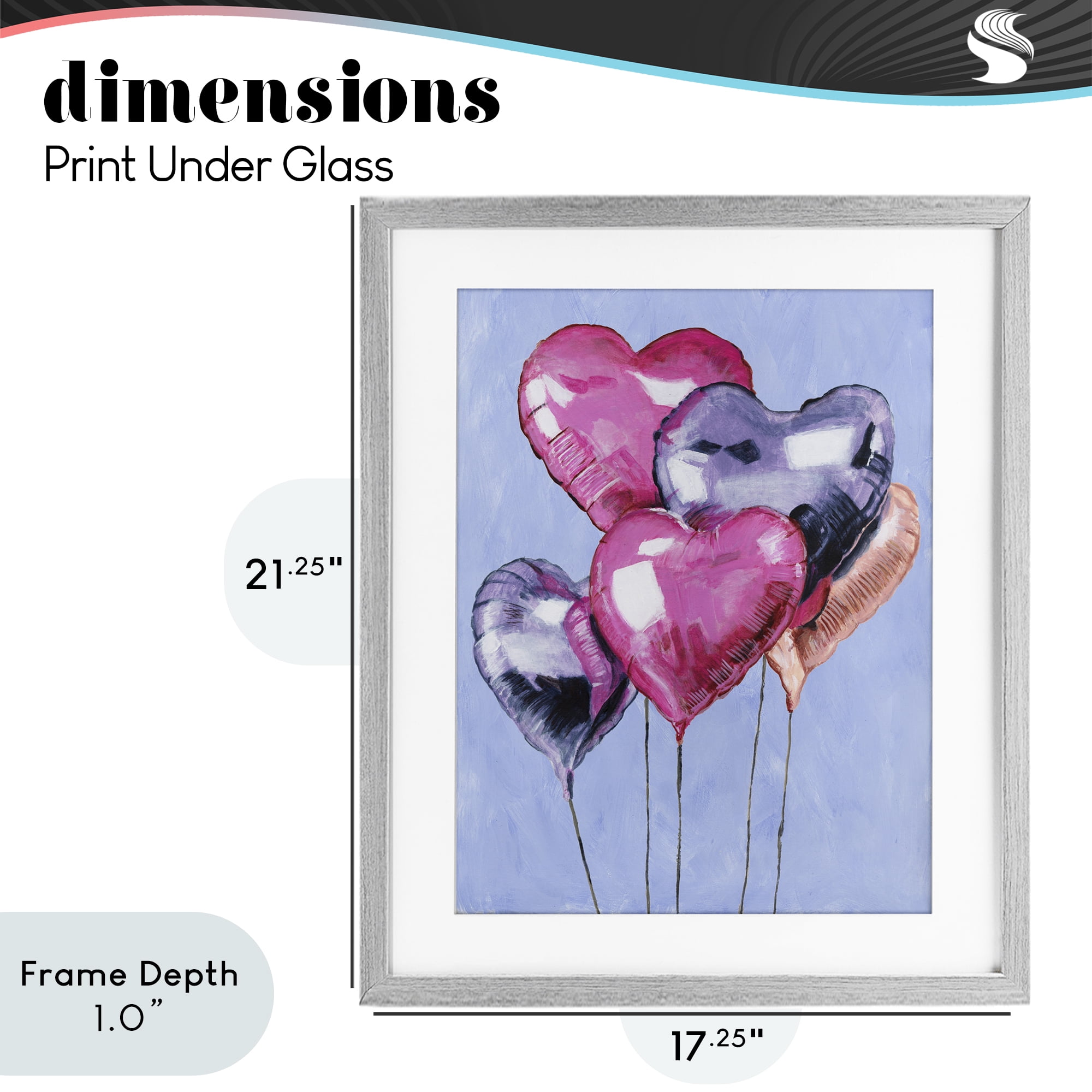 Stupell Industries Heart Balloons Celebration Gray Framed Print Under Glass, design by Michael Willett