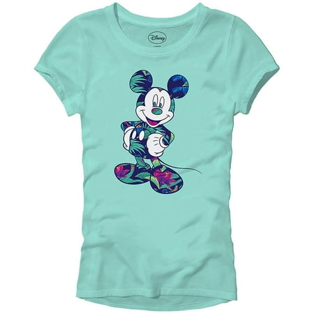 Disney Mickey Mouse Tropical Mint Green Disneyland World Tee Funny Humor Women's Juniors Slim Fit Graphic T-Shirt Apparel