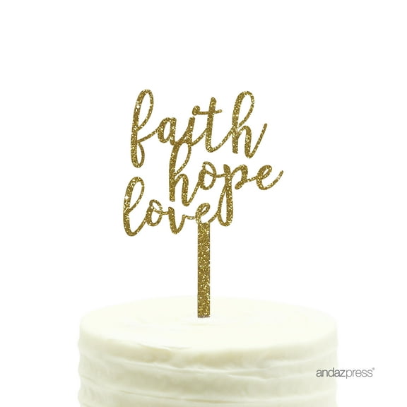 Faith, Hope, Love Gold Glitter Baptism Acrylic Cake Topper