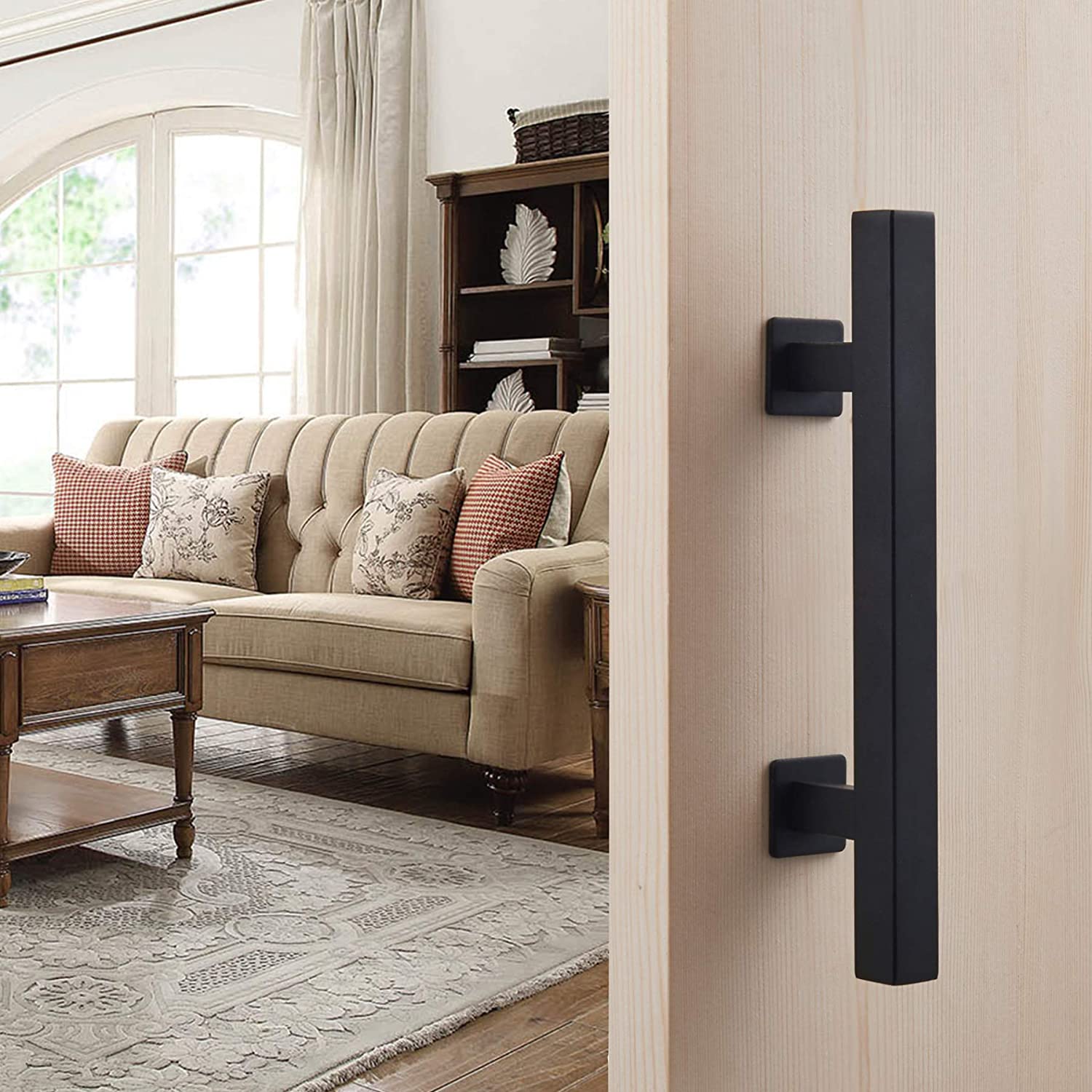FaithLand 12" Barn Door Handle with Flush Finger Pull, Pull and Flush Door Handle Set in Black, Square - Fit Doors Up to 2 3/8'' 12" Black Pull Handle (Square) - image 3 of 7