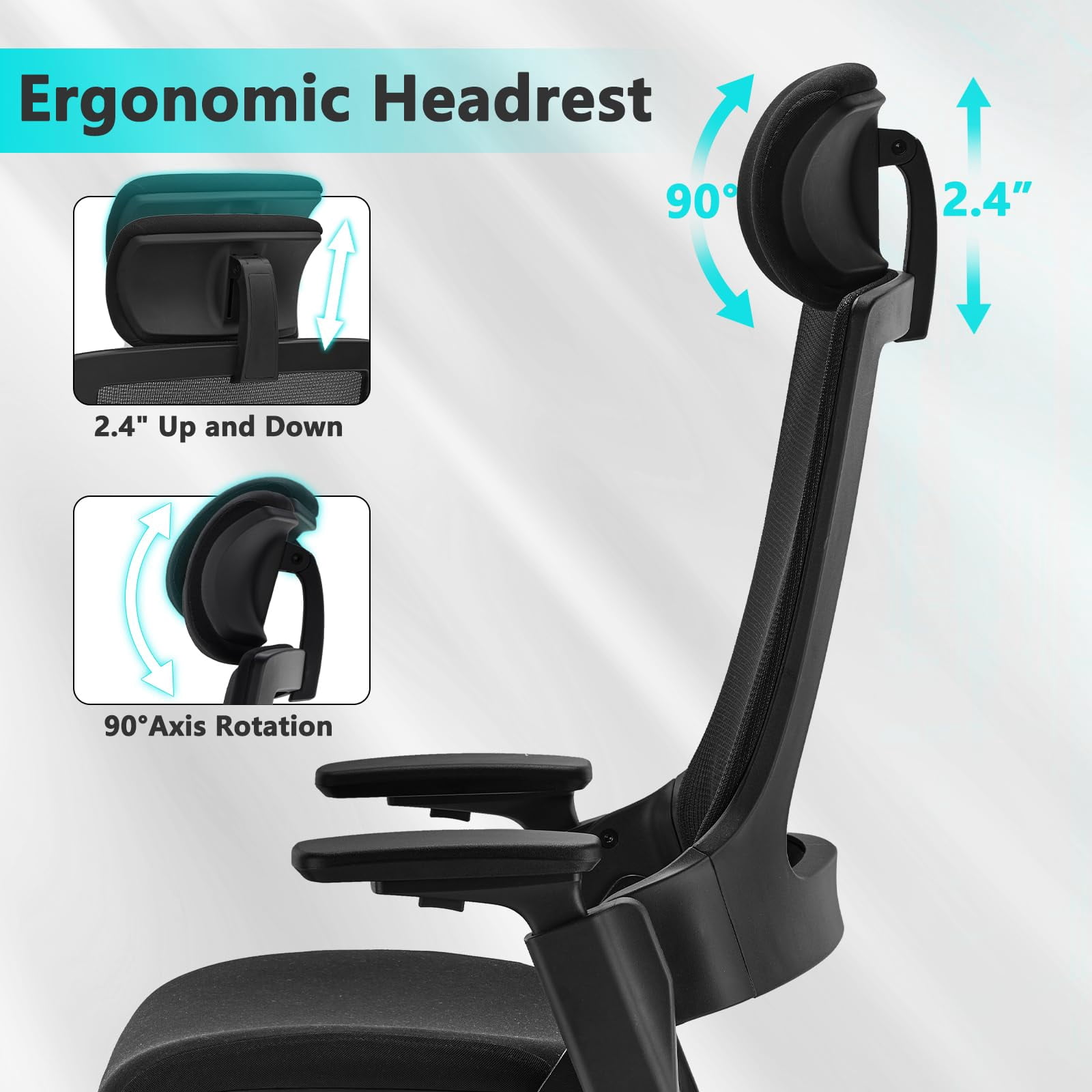 CLATINA Ergonomic High Swivel Executive Chair with Adjustable Height Head 3D Arm Rest Lumbar Support and Upholstered Back for Home Office Black Mesh/High Back
