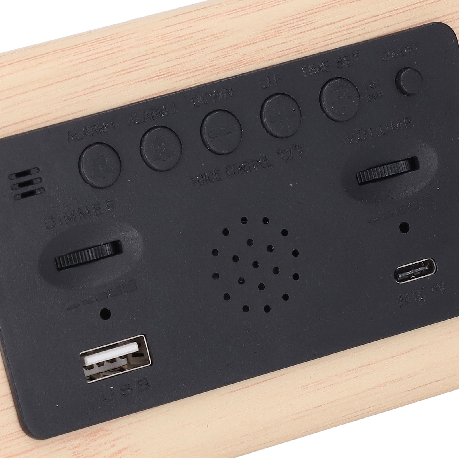 Riousery LED Digital Alarm Clock Multipurpose Wooden Voice Control Temperature Humidity Display 6.69 inches / 17 cm (Bamboo Wood)