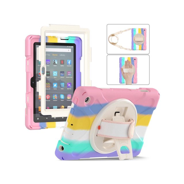 Case For All New Amazon Fire 7 inch Tablet 12th Generation, 2022 Released, Shockproof Full Body Protective Cover With Stand, Hand Strap and Shoulder Strap